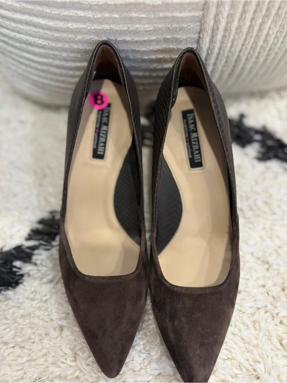 Isaac Mizrahi Paula Brown Suede & Snakeskin Pointed Toe Pumps Heels Size 8M